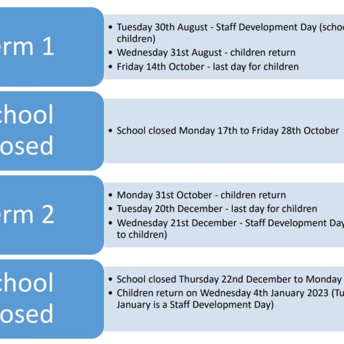 Westlands Primary School Term 1 & 2 Dates